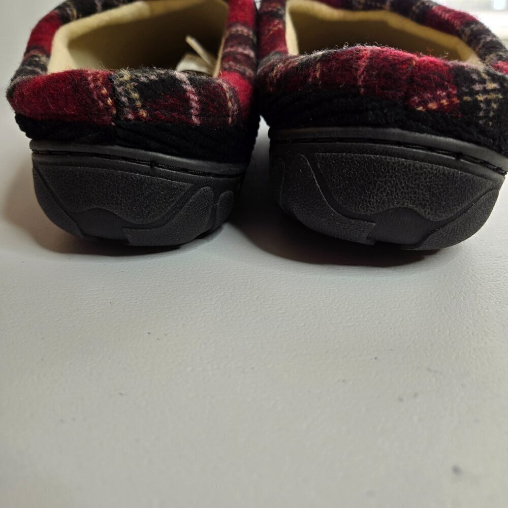 Totes Men's Black Corduroy Faux Fur Red Trim Memory Foam Slide Slippers Sz L - Picture 6 of 11